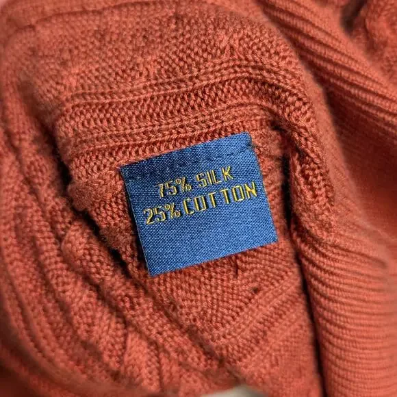 Vintage Silk Cable Knit Sweater Vest Rust Orange Grandpa Cottage Preppy Top XL - Picture 3 of 9